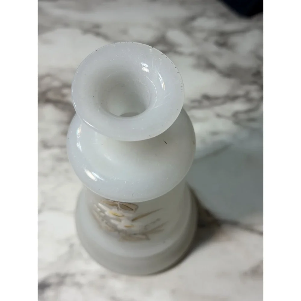Antique Bristol White‎ Satin Glass Hand Painted Vase/Bottle 8